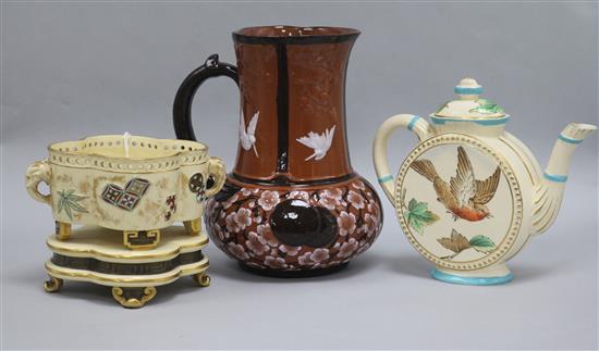 A Brownfield dresser style vase and an aesthetic movement teapot and jug